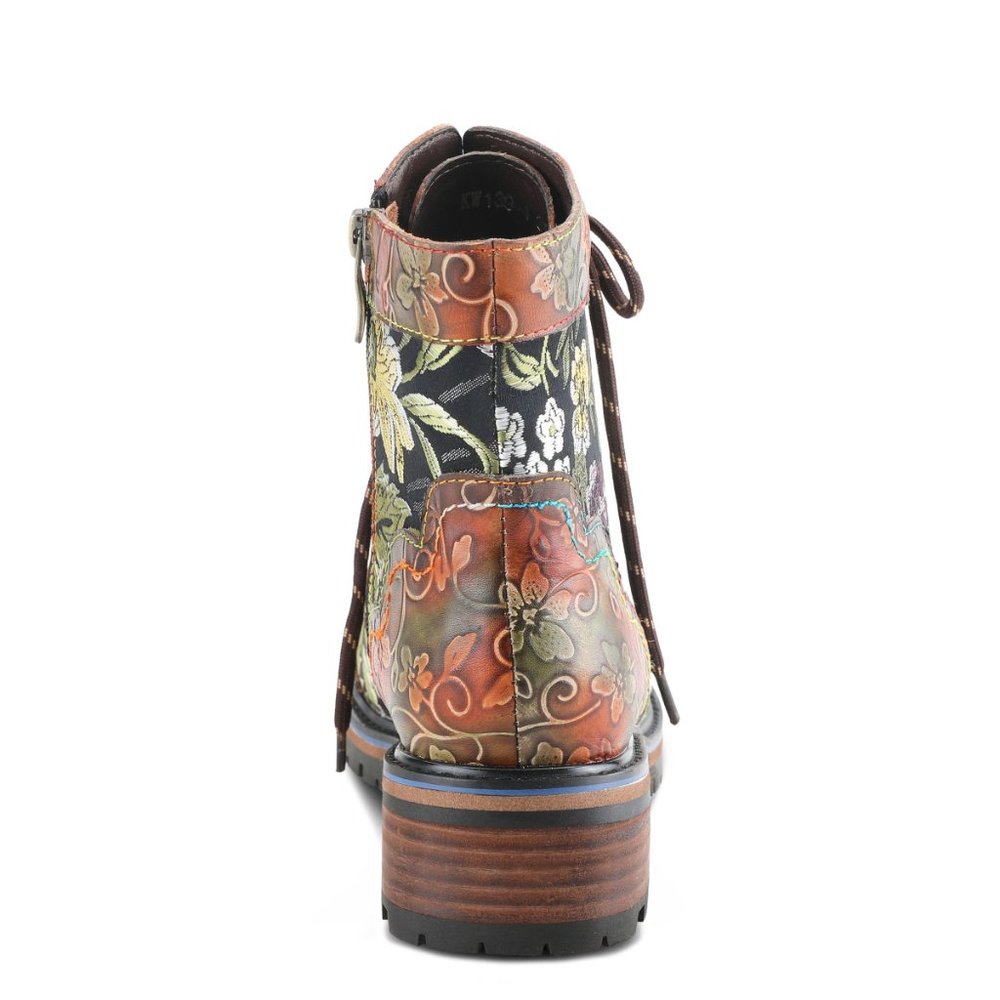 L'ARTISTE FANTASTIC WOMEN'S FLORAL LEATHER AND TEXTILE BOOTIES Brown Multi - Picture 5 of 7